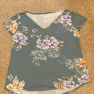 Maurices Floral Short Sleeve Top - Green and Purple